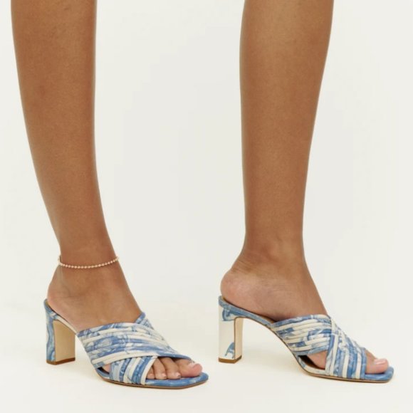 NWT Reformation Lila Tubular Heeled Sandal Blue Swirl Size 5.5 , 6